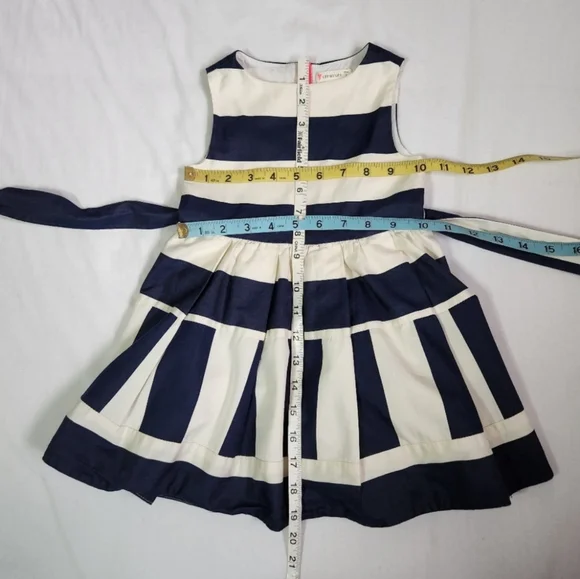 3/$15 J. Crew Crewcuts dress navy blue cream block stripes fit flare tie belt 2T - Picture 10 of 10